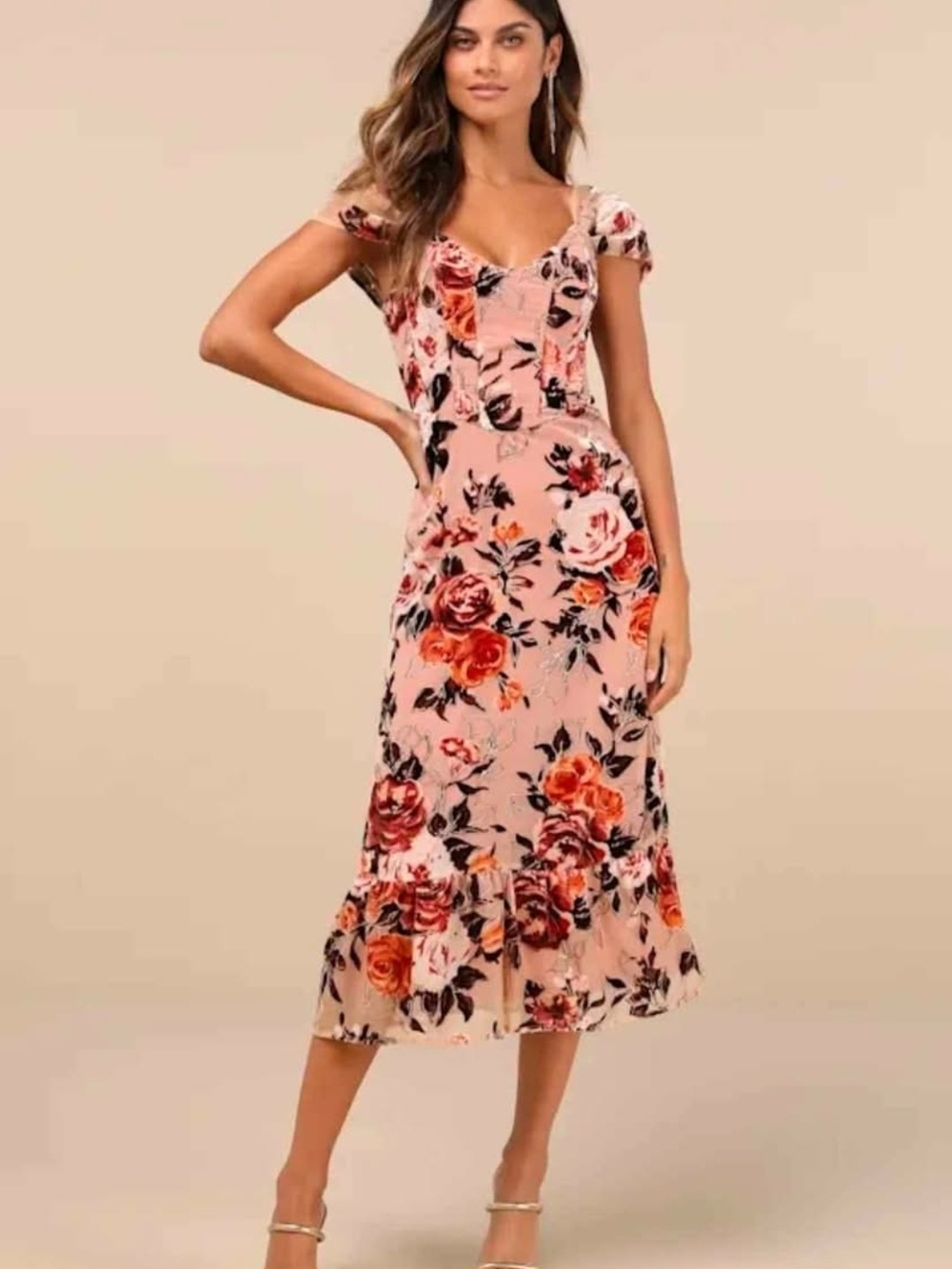Lulu's Pink floral Burnout Midi